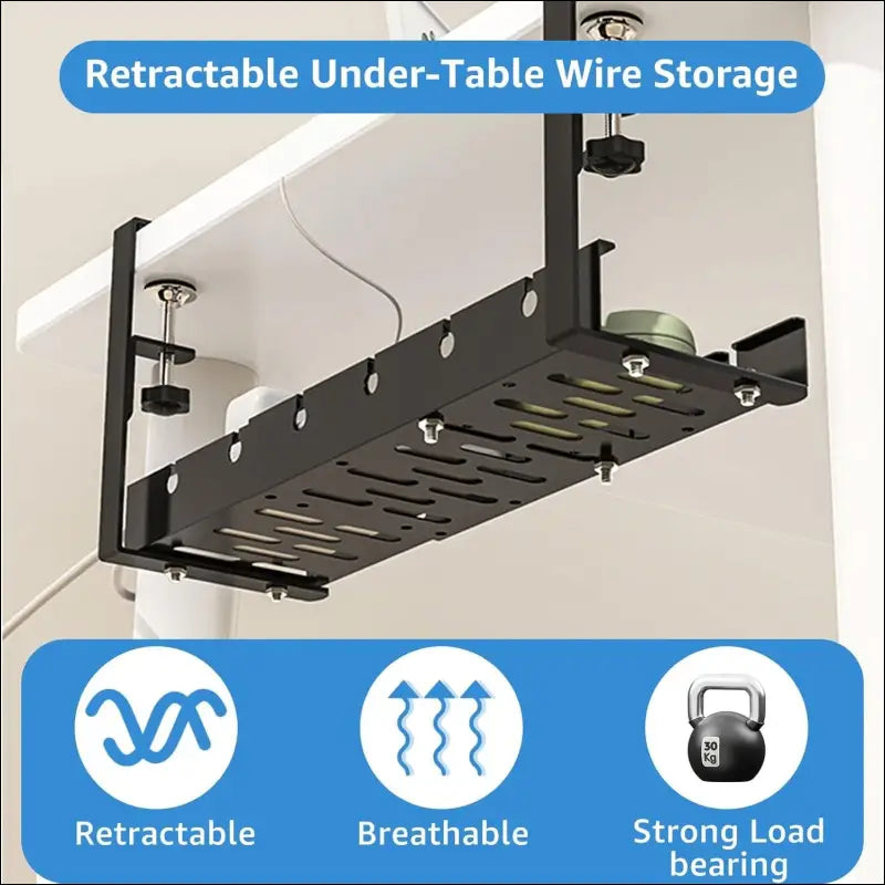 MIVIDE Cable Management Under Desk, 30~55 cm Adjustable Cable Management Desk No Drilling, Cable Duct Desk Set for Office, Cable and Home (Black)