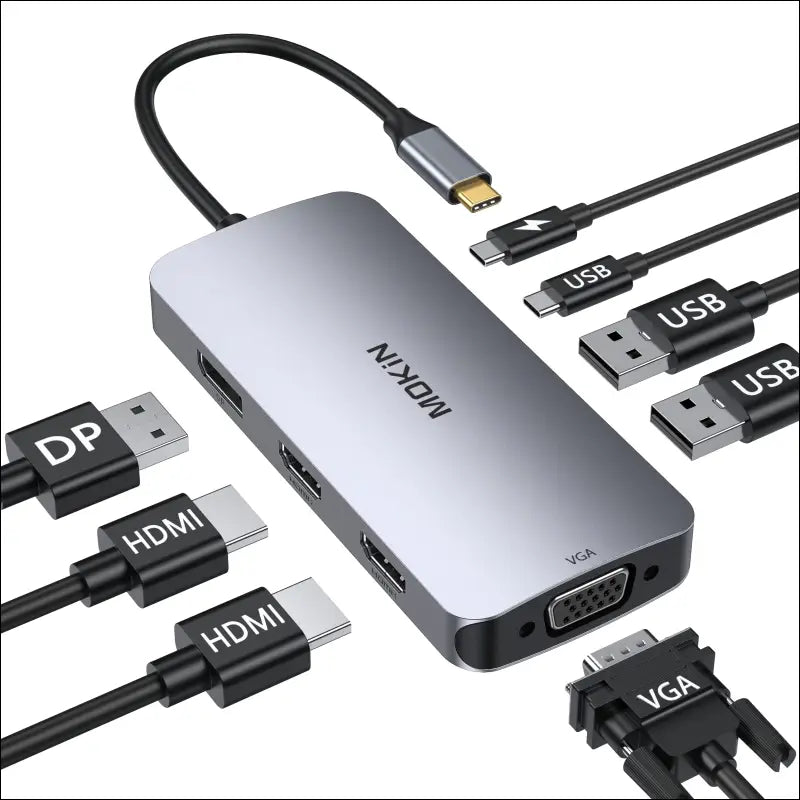 MOKiN USB C Laptop Docking Station Dual Monitor USB C Hub Adapter 3 Monitors with 2 HDMI DisplayPort VGA 3 USB 2.0 PD