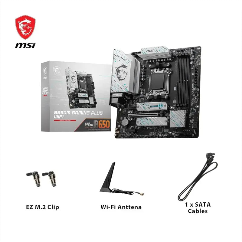 MSI B650M Gaming Plus WiFi Motherboard, mATX - Supports Ryzen 9000, 8000 & 7000 Processors, AM5 - DDR5 Memory Boost 7800+ MHz/OC, PCIe 4.0 x16, M.2 Gen4, Wi-Fi 6E