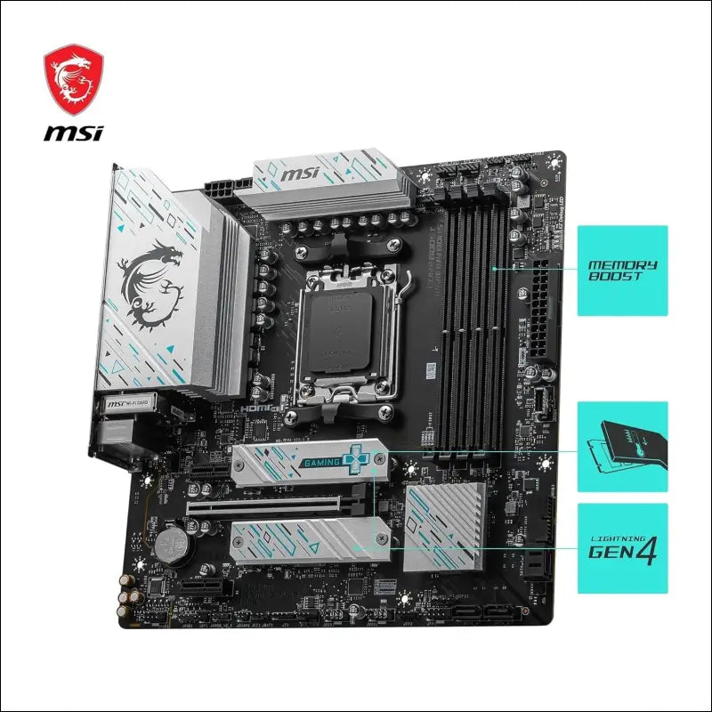 MSI B650M Gaming Plus WiFi Motherboard, mATX - Supports Ryzen 9000, 8000 & 7000 Processors, AM5 - DDR5 Memory Boost 7800+ MHz/OC, PCIe 4.0 x16, M.2 Gen4, Wi-Fi 6E