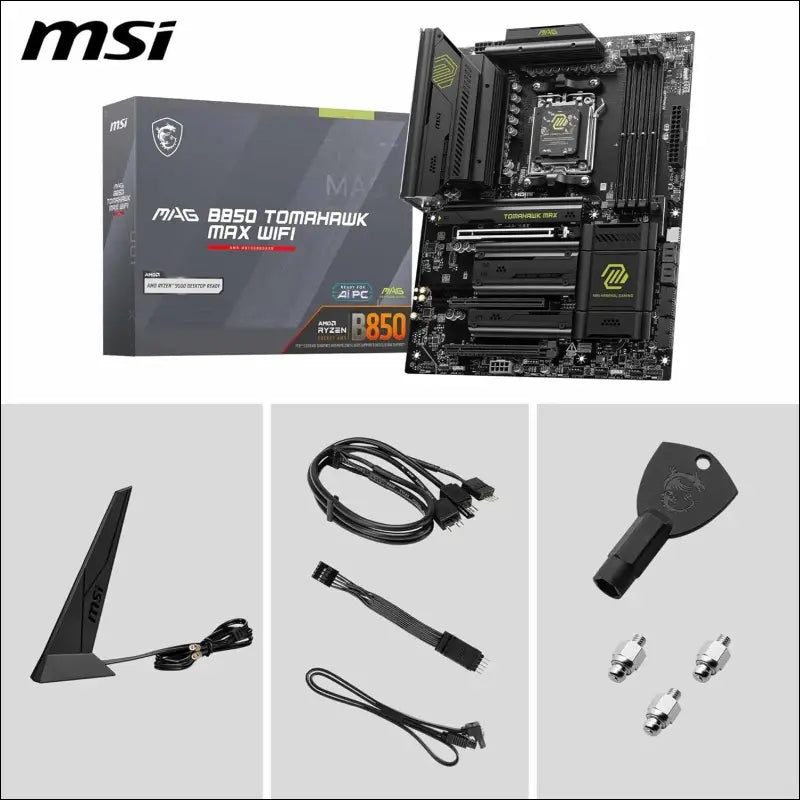 MSI MAG B850 Tomahawk MAX WiFi Motherboard, ATX - Supports AMD Ryzen 9000/8000 / 7000 Processors, AM5-80A SPS VRM, DDR5 Memory Boost 8400+ MT/s (OC), PCIe 5.0 x16, M.2 Gen5,...