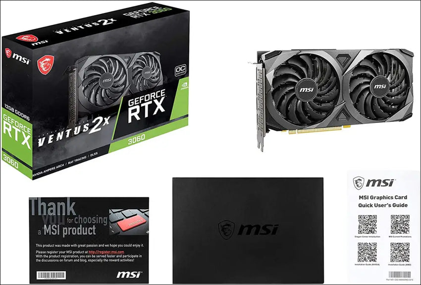 MSI Nvidia Geforce RTX 3060 Ventus 2X OC 12GB Video Card, Pci-E 4.0, GDDR6, 1807 Mhz Boost Clock, 3X Displayport 1.4, 1X HDMI 2.1