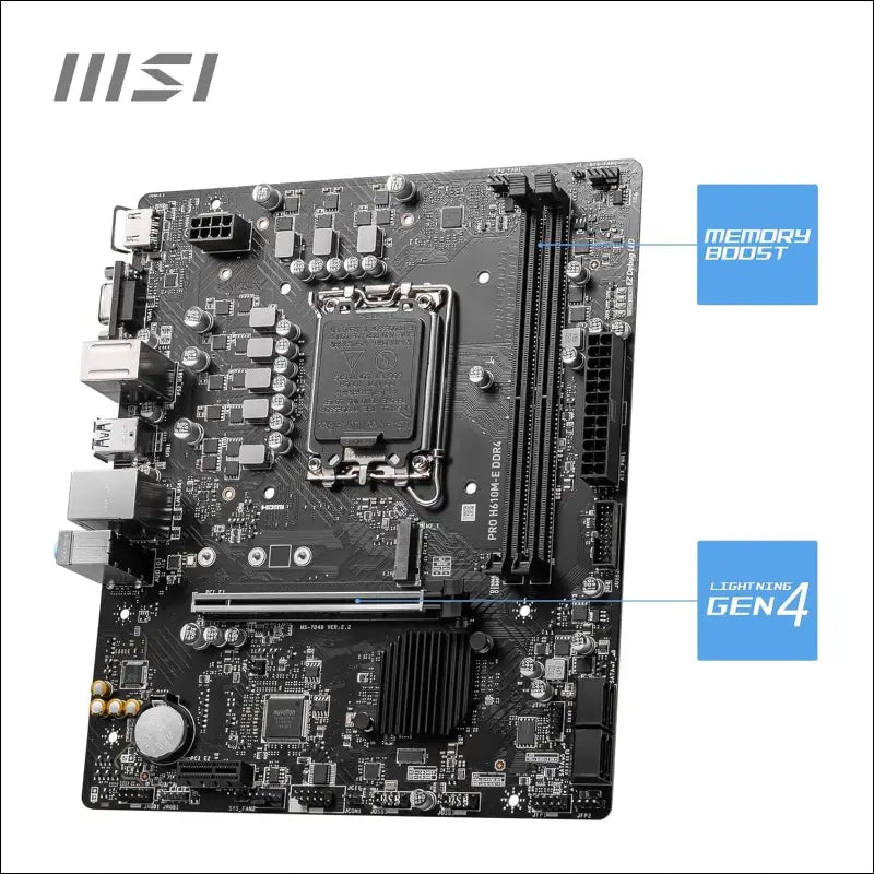 MSI PRO H610M-E DDR4 Motherboard, Micro-ATX - Supports Intel 12th Gen Core Processors, LGA 1700-2 x DIMMs (3200MHz), 1x PCIe 4.0 x16 Slot, 1 x M.2 Gen3, USB 3.2 Gen1, 1G LAN,...