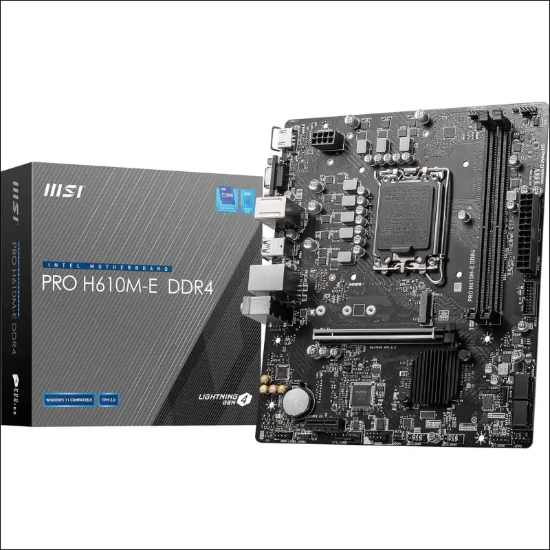 MSI PRO H610M-E DDR4 Motherboard, Micro-ATX - Supports Intel 12th Gen Core Processors, LGA 1700-2 x DIMMs (3200MHz), 1x PCIe 4.0 x16 Slot, 1 x M.2 Gen3, USB 3.2 Gen1, 1G LAN,...