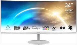 MSI PRO MP341CQW 34" UltraWide Business Monitor, WUQHD 3440x1440, 1500R Curved, VA, Frameless, 100Hz, 1ms, Tilt Compatible, HDR Ready, 2xHDMI&DP