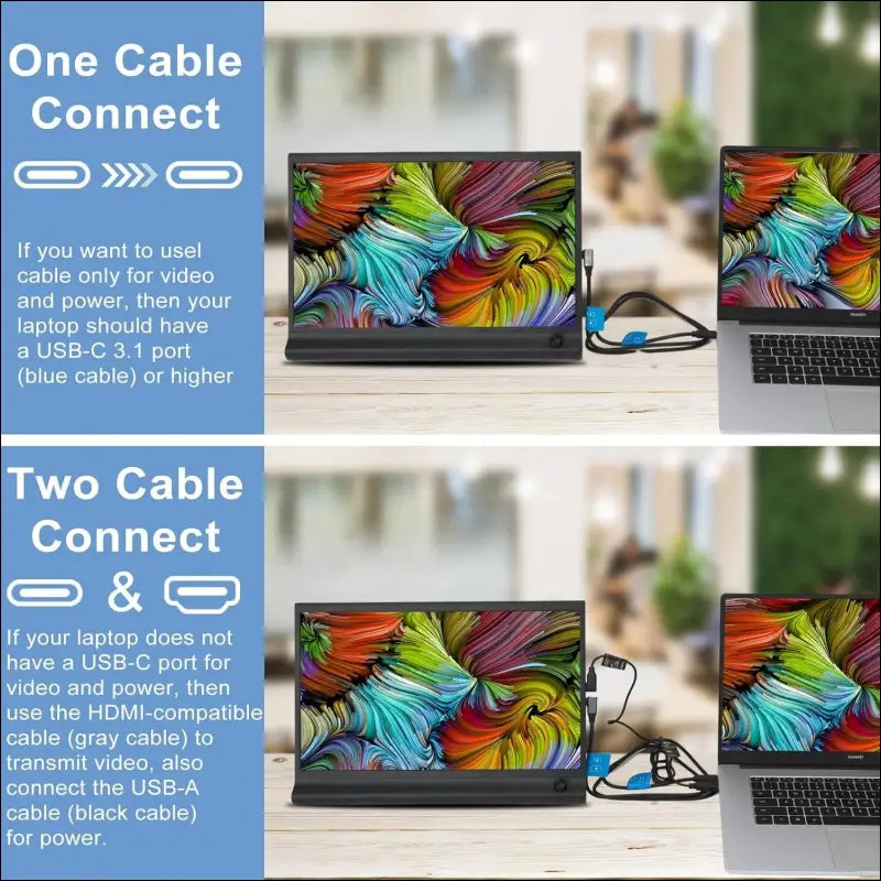 Naievear Portable Monitor, 15.6 Inch 1080P FHD IPS Laptop Screen Extender Monitor With HDMI/Type-C/Usb-C, For Laptop/Pc/Mac/Ps3/4/5/Xbox/Phone (15.6inch)
