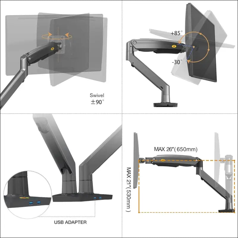 NB North Bayou Dual Monitor Desk Mount Stand Full Motion Swivel Computer Monitor Arm Fits 2 Screens up to 32'' with Load Capacity 6.6~26.4lbs for Each Monitor F195A