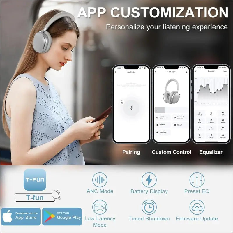 NC95 Hybrid Active Noise Cancelling Headphones, Over Ear Headphones Wireless Bluetooth 5.3, Built-in Mic, 65H Playtime, App Control, Hi-Res Audio, Comfort Fit, Clear Calls for...