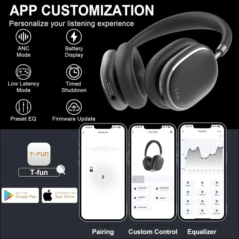 NC95 Hybrid Active Noise Cancelling Headphones, Over Ear Headphones Wireless Bluetooth 5.3, Built-in Mic, 65H Playtime, App Control, Hi-Res Audio, Comfort Fit, Clear Calls for...