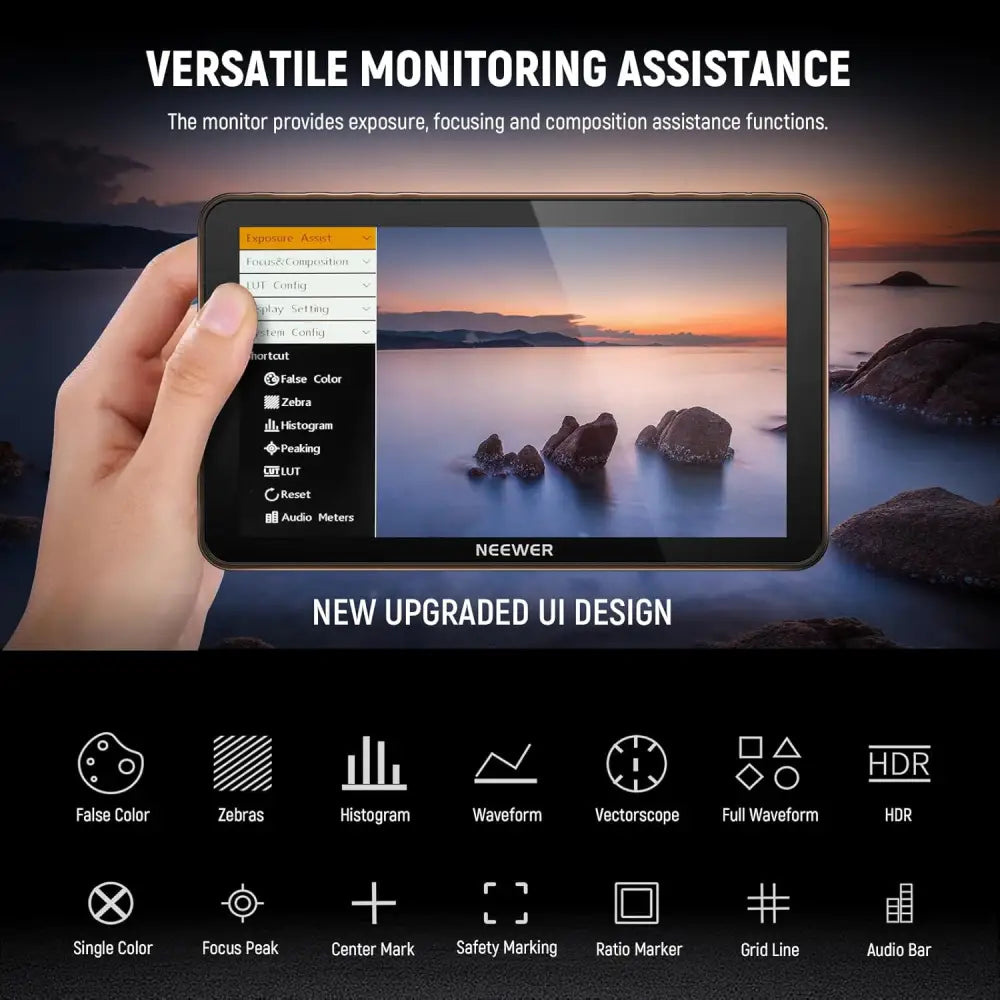 NEEWER F700 7" Camera Field Monitor, 2000nit HD 1920x1080 IPS Touch Screen with 3D LUT, 4K HDMI Loop in/Out with Peak Focus DSLR Video Assist HDR Waveform, Cold Shoe Mount,...