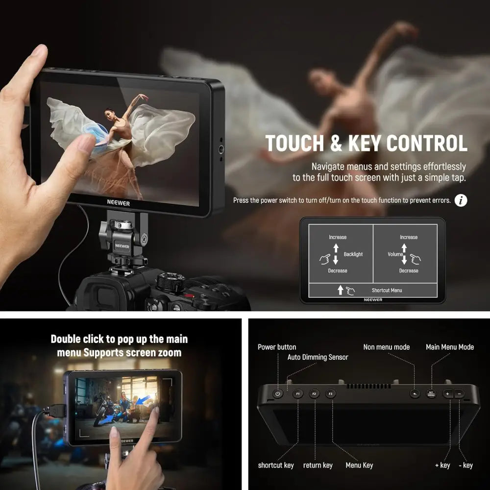 NEEWER F700 7" Camera Field Monitor, 2000nit HD 1920x1080 IPS Touch Screen with 3D LUT, 4K HDMI Loop in/Out with Peak Focus DSLR Video Assist HDR Waveform, Cold Shoe Mount,...