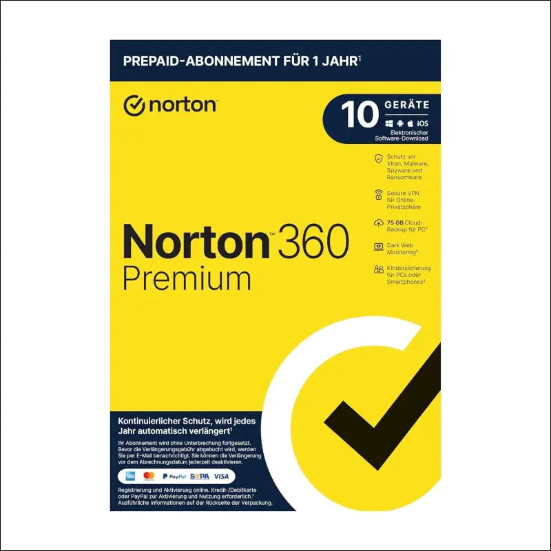 Norton 360 Premium 2022 10 Devices 1 Year with Automatic Renewal Includes Secure VPN Password Manager - PCs, Mac, Smartphones, Tablets by Post