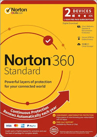 Norton 360 Standard 10GB 1 User 2 Devices PC MAC Android iOS DVD, OEM Security Software | Digital Delivery Same Day