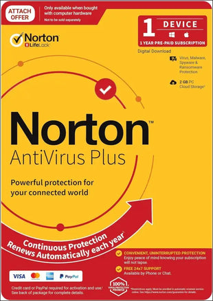 Norton Anti Virus Plus 2020 2GB 1 User 1 Devices PC MAC Android iOS DVD Security Software