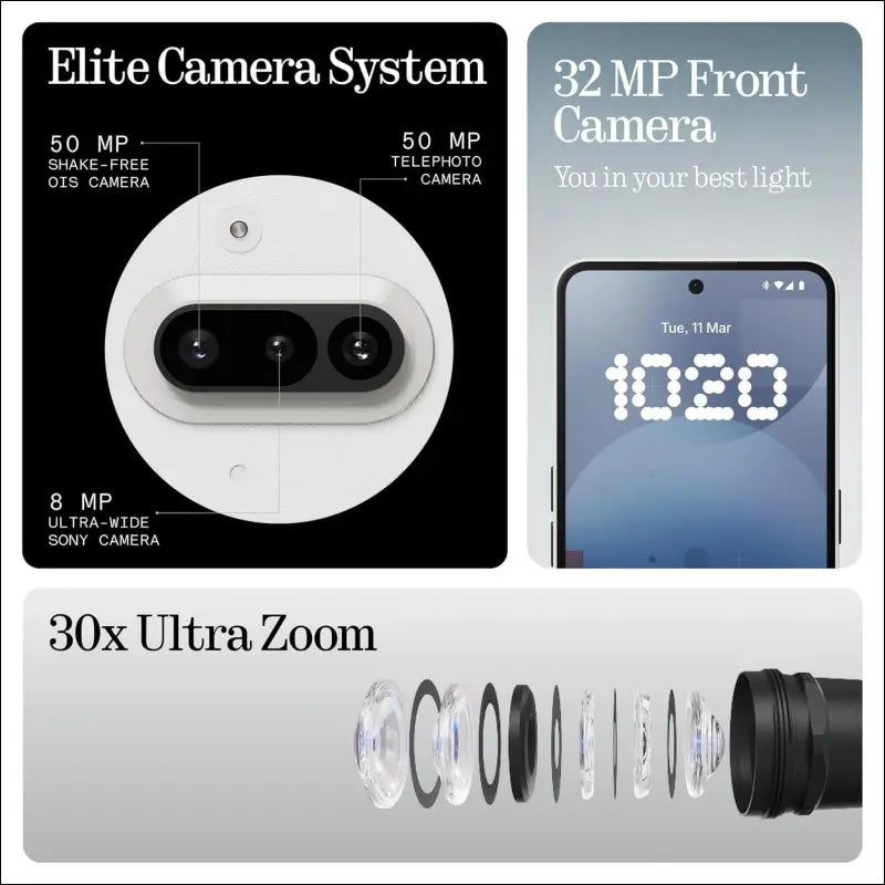 Nothing Phone (3a) 128GB - Smartphone with 32MP Front Camera, 30x Ultra Zoom, 50W Fast Charge and 6.77", 120Hz AMOLED Screen - White