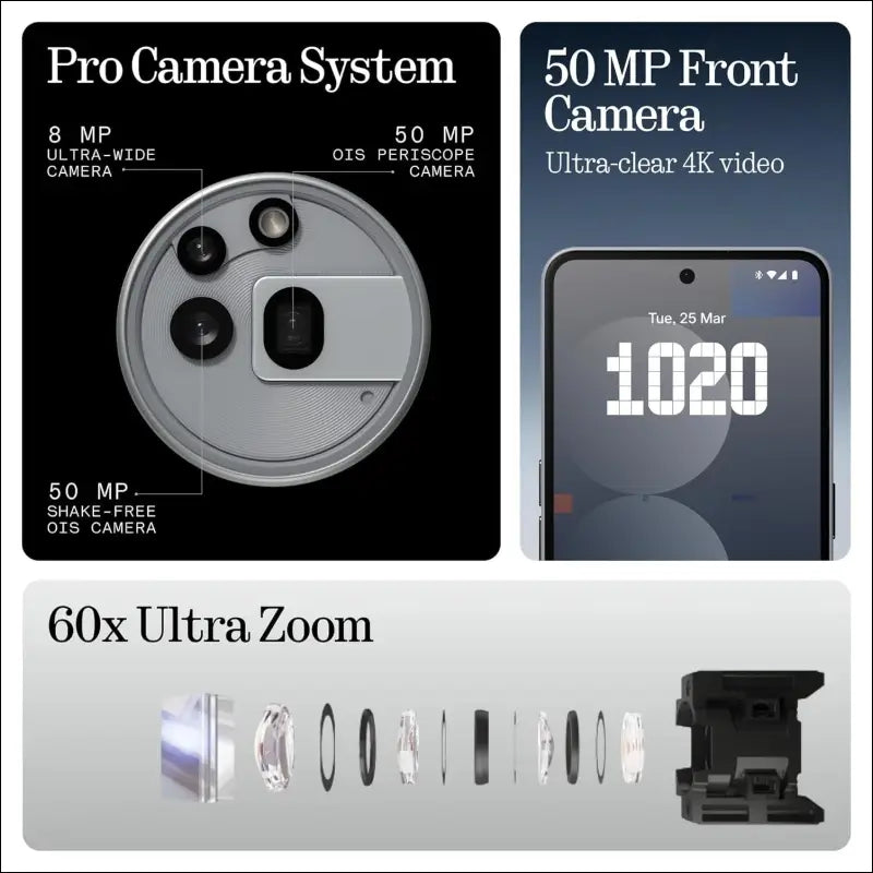 Nothing Phone (3a) Pro 256GB - Smartphone with 50MP Periscope, 50MP Main Camera, 60x Ultrazoom and 6.77", 120Hz AMOLED Screen - Grey