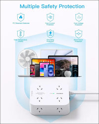 One Beat Power Board Surge Protected,8 Outlets with 4 USB (2 USB C) Charging Ports,Multi Plug Outlet Extender,1.2M Extension Cord,Flat Plug Wall Mount Desk Charging Station for...