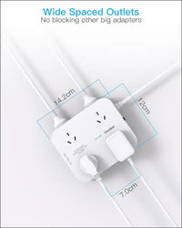 One Beat Power Board Surge Protected,8 Outlets with 4 USB (2 USB C) Charging Ports,Multi Plug Outlet Extender,1.2M Extension Cord,Flat Plug Wall Mount Desk Charging Station for...