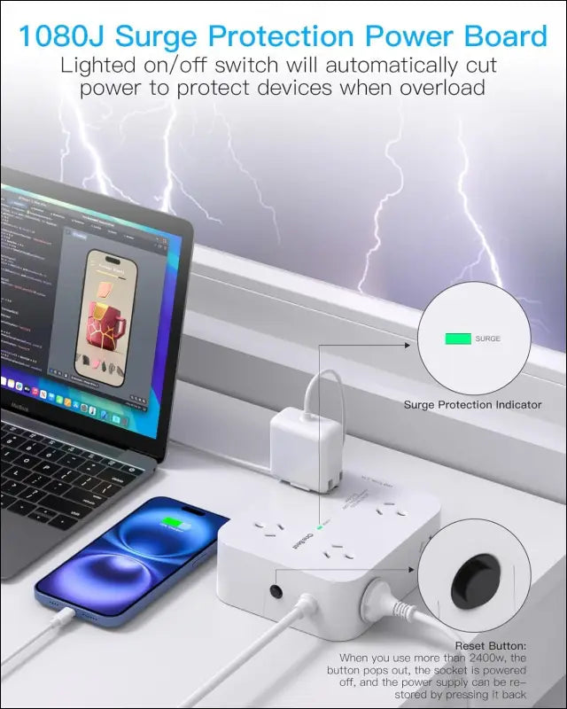 One Beat Power Board Surge Protected,8 Outlets with 4 USB (2 USB C) Charging Ports,Multi Plug Outlet Extender,1.2M Extension Cord,Flat Plug Wall Mount Desk Charging Station for...