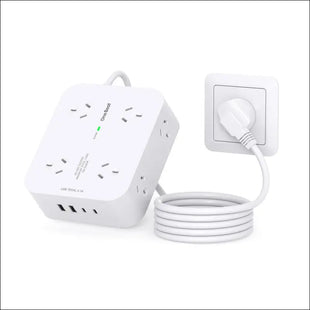 One Beat Power Board Surge Protected,8 Outlets with 4 USB (2 USB C) Charging Ports,Multi Plug Outlet Extender,1.2M Extension Cord,Flat Plug Wall