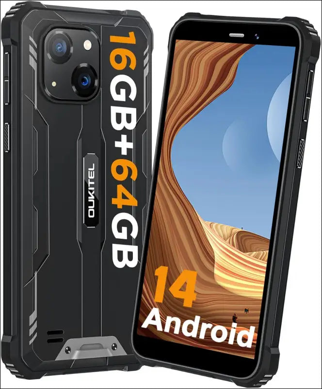 OUKITEL G2 Rugged Phone Unlocked, 6" Screen Cell Phone, 6300mAh Battery, 16GB+64GB/TF 1TB Smartphone, 13MP Camera, 4G Dual SIM Android 14 Phones, IP68/IP69K Waterproof Phone,...