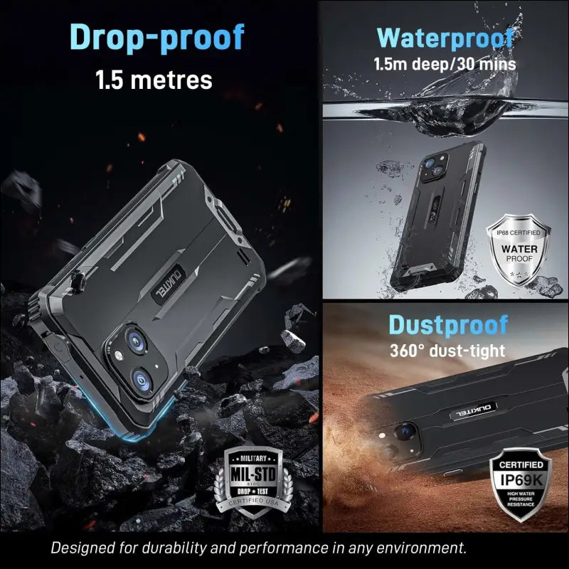 OUKITEL G2 Rugged Phone Unlocked, 6" Screen Cell Phone, 6300mAh Battery, 16GB+64GB/TF 1TB Smartphone, 13MP Camera, 4G Dual SIM Android 14 Phones, IP68/IP69K Waterproof Phone,...