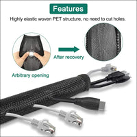 Pack of 4 Cable Duct Desk Flexible Management, 1.5 m Cable Management Black with Zip, Diameter 2-2.5 cm, Cable Tube, Cable Organiser Management for PC Cable Protection