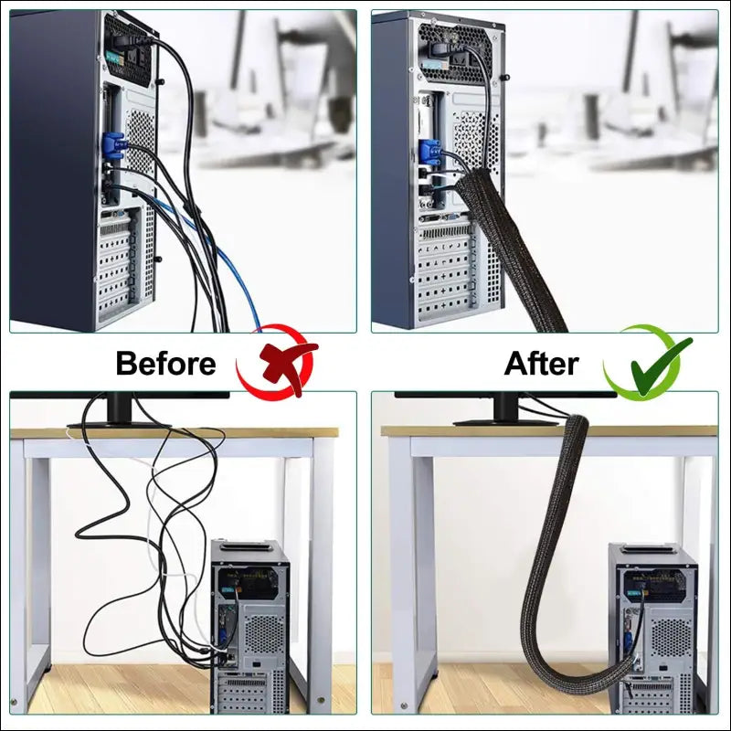 Pack of 4 Cable Duct Desk Flexible Management, 1.5 m Cable Management Black with Zip, Diameter 2-2.5 cm, Cable Tube, Cable Organiser Management for PC Cable Protection