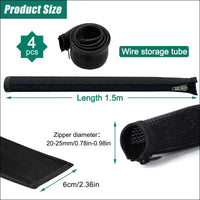 Pack of 4 Cable Duct Desk Flexible Management, 1.5 m Cable Management Black with Zip, Diameter 2-2.5 cm, Cable Tube, Cable Organiser Management for PC Cable Protection