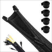 Pack of 4 Cable Duct Desk Flexible Management, 1.5 m Cable Management Black with Zip, Diameter 2-2.5 cm, Cable Tube, Cable Organiser Management for PC Cable Protection