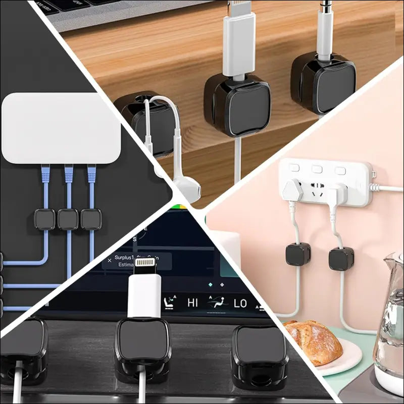 Pack of 6 Cable Holder, Cable Clips, Cable Management, Adjustable Cable Organiser, Self-Adhesive Cable Holder for Desk, Power Cable, USB Charging Cable, Chargers, Audio Cable,...