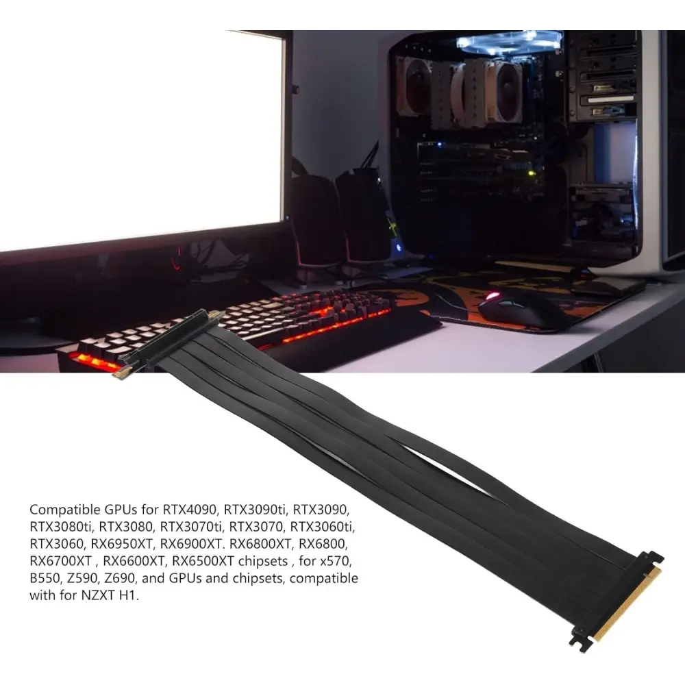 PCIE 4.0 16X Extreme High Speed Riser Cable, High Speed PCIE Riser Cable 180 Degrees, GPU Extension Card for RX6900XT RX6800XT Rtx3090Ti (45Cm)