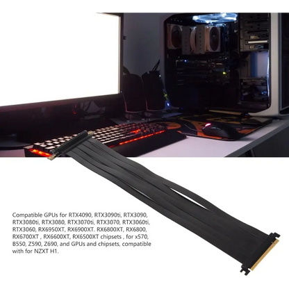 PCIE 4.0 16X Extreme High Speed Riser Cable, High Speed PCIE Riser Cable 180 Degrees, GPU Extension Card for RX6900XT RX6800XT Rtx3090Ti (45Cm)