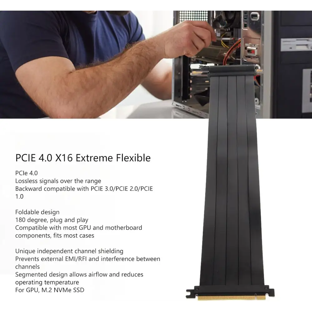 PCIE 4.0 16X Extreme High Speed Riser Cable, High Speed PCIE Riser Cable 180 Degrees, GPU Extension Card for RX6900XT RX6800XT Rtx3090Ti (45Cm)