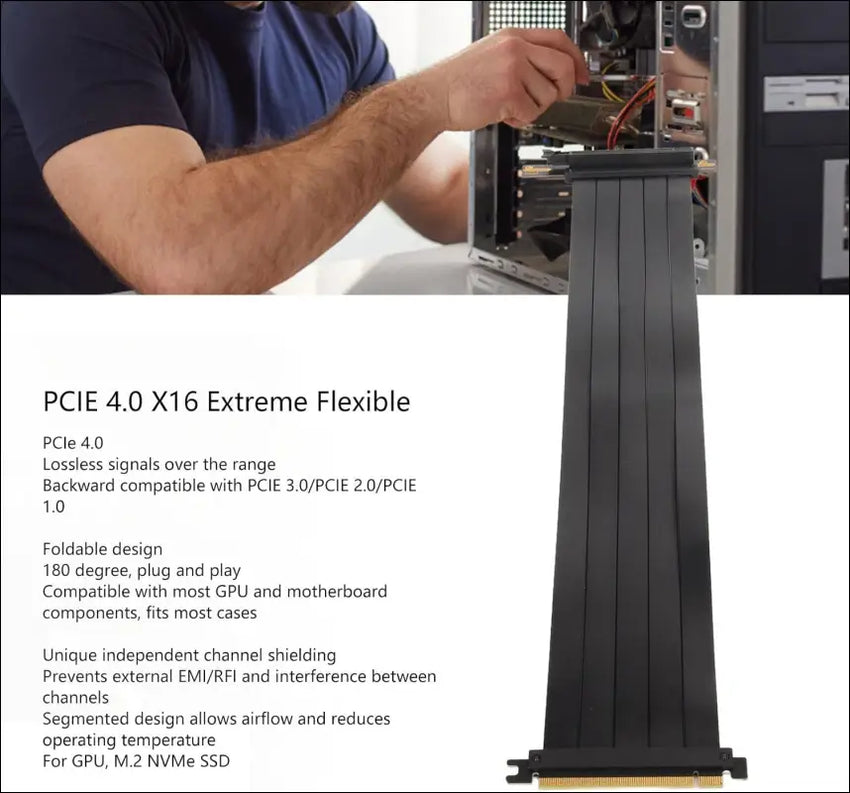 PCIE 4.0 16X Extreme High Speed Riser Cable, High Speed PCIE Riser Cable 180 Degrees, GPU Extension Card for RX6900XT RX6800XT Rtx3090Ti (45Cm)