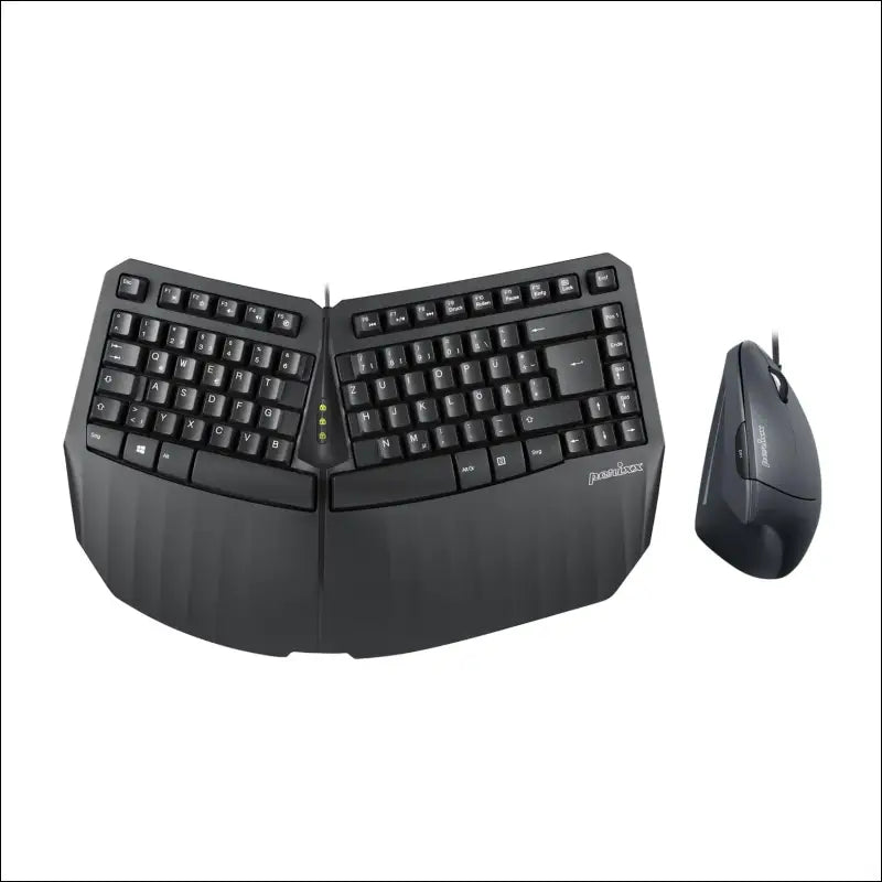Perixx Periduo-413B Wired Ergonomic Compact Keyboard and Vertical Mouse with Split Layout for Natural Hand Posture, USB, DE QWERTZ Layout