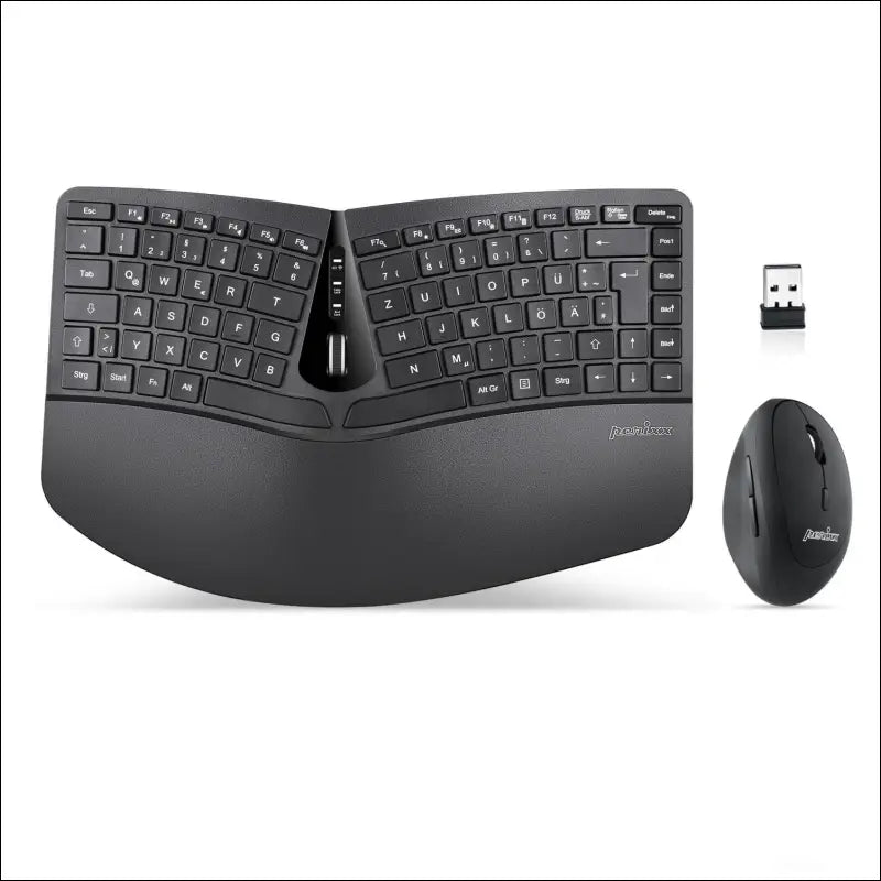 Perixx Periduo-606, Ergonomic Wireless Compact Keyboard and Vertical Mouse Desktop Set, Split Keypad, 4-Way Scroll Wheel, Adjustable Wrist Rest and Flat Keys with Vertical Mouse
