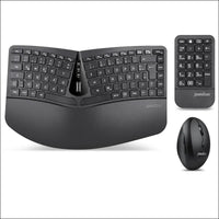 Perixx PERIDUO-606A 3-in-1 Wireless Compact Ergonomic Keyboard with Vertical Mouse and Numeric Keypad - Adjustable Wrist Rest - Tilting Wheel - Flat Keys - QWERTZ