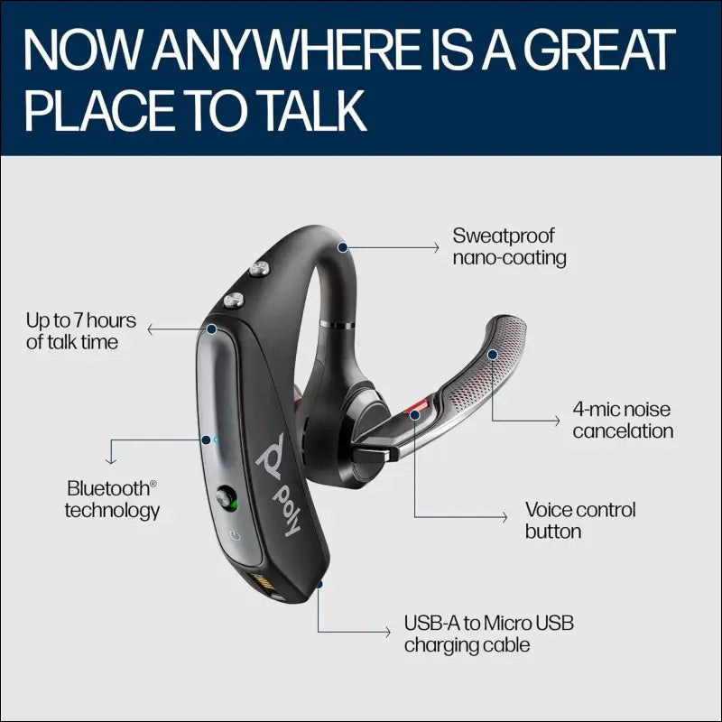 Plantronics - Voyager 5200 (Poly) - Bluetooth Over-The-Ear (Monaural) Headset - Compatible to Connect to Cell Phones - Noise Canceling, (Charger not Included) Standard