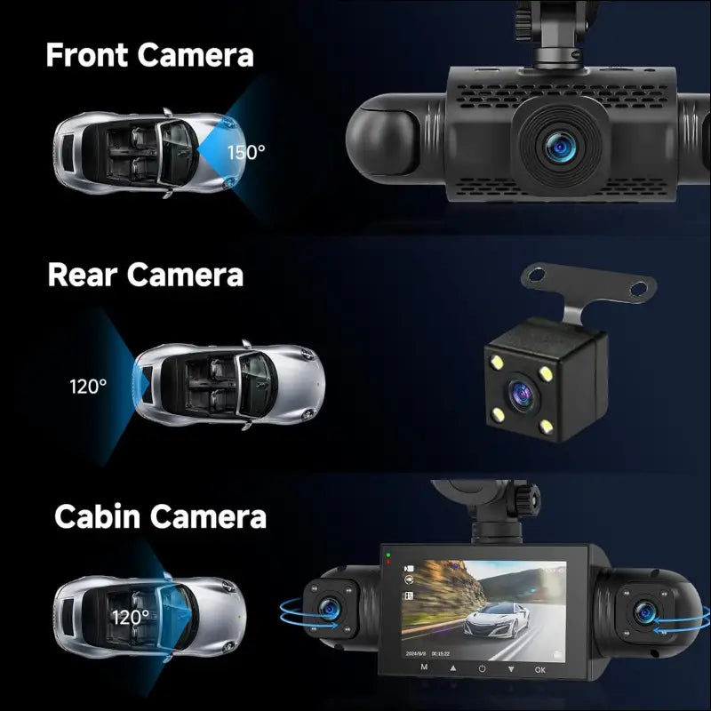 Podofo 360 Degree Dash Cam, HD 1080P Front Camera with Left/Right/Rear Camera, 4-Channel Onboard Car Camera, G-Sensor, Motion Detection, Loop Recording Guide, 24-Hour Parking Mode