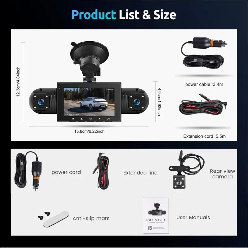Podofo 360 Degree Dash Cam, HD 1080P Front Camera with Left/Right/Rear Camera, 4-Channel Onboard Car Camera, G-Sensor, Motion Detection, Loop Recording Guide, 24-Hour Parking Mode