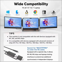 Portable Monitor, 14" FHD 1080P IPS Screen Extender for 13-17" Laptop, Built-in Stand, Plug and Play, Compatible With Mac, Windows, Dex, Chrome