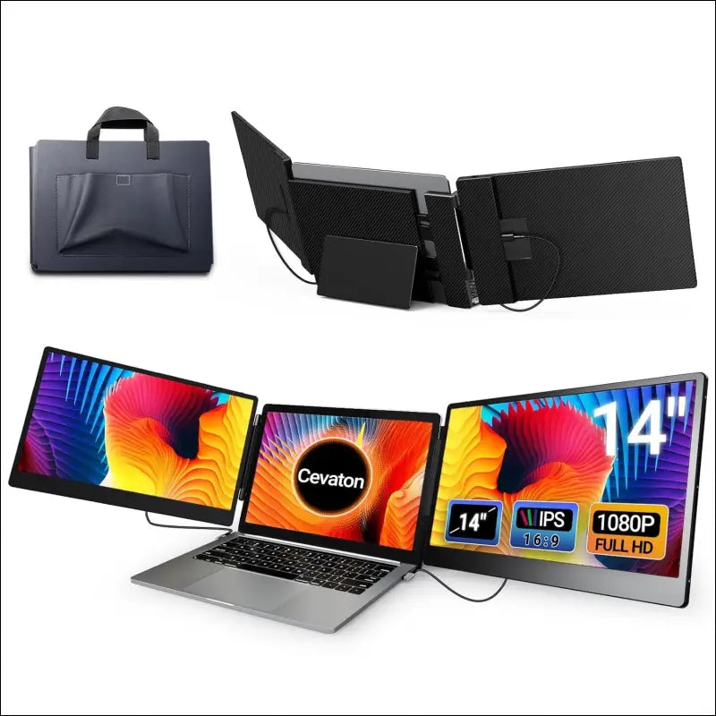 Portable Monitor, 14" FHD 1080P IPS Screen Extender for 13-17" Laptop, Built-in Stand, Plug and Play, Compatible With Mac, Windows, Dex, Chrome