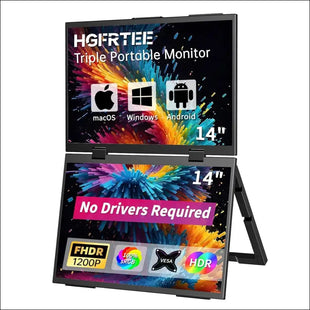 Portable Monitor 14 Inch 1200P 100% sRGB Laptop Screen Extender, USB-C HDMI Triple Monitor, Dual Screen Foldable with Stand & VESA Mountable