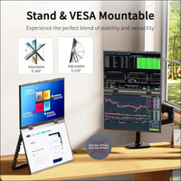 Portable Monitor 14 Inch 1200P 100% sRGB Laptop Screen Extender, USB-C HDMI Triple Monitor, Dual Screen Foldable with Stand & VESA Mountable for Laptop PC Mac Windows