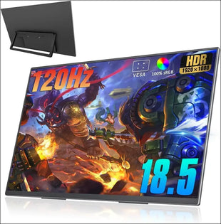 Portable Monitor 18.5 Inch 120 Hz 1080P 100% sRGB FHD HDR USB HDMI with VESA Ultra Slim Portable Laptop Office Game Monitor,for Computer Switch Phone