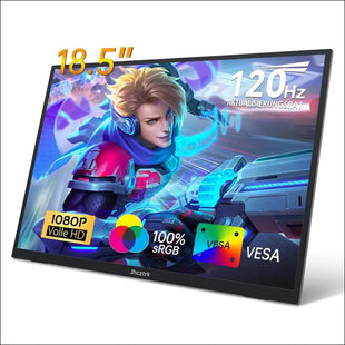 Portable Monitor 18.5 Inch 120Hz FHD 1080P HDMI USB-C 100% sRGB, HDR Gaming Monitor Built-in Speakers Kickstand and VESA Travel Second for Laptop Mac