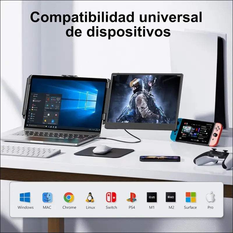 Portable Screen, 14'' 1080P FHD Portable Monitor, Dual Screen PC, Screen Extender for Mac Windows