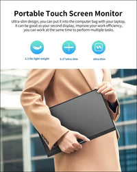 Portable Touchscreen Monitor 14 Inch FHD 1200P IPS Display with Kickstand USB-C HDMI Monitor for Laptop/PC/Mac/Phone/Xbox