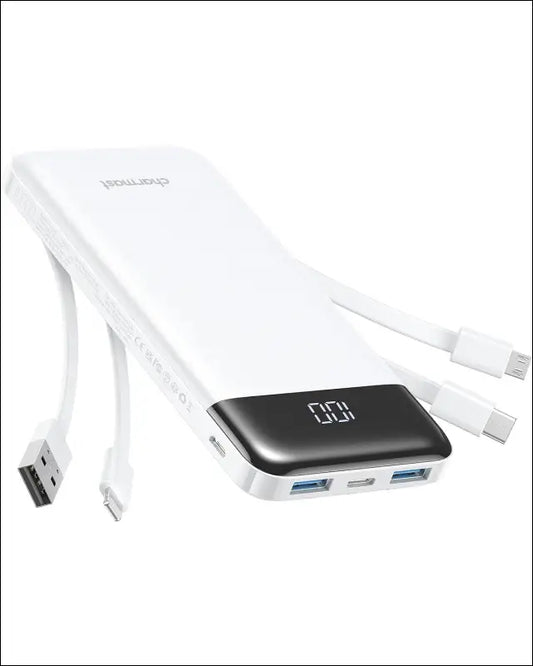 Power Bank with Built in Cables Portable Charger 10000mAh, Slim USB C Powerbank with Cables 6 Outputs 3 Inputs, 3A Fast Charging Battery Pack Compatible with iPhone, Samsung and...